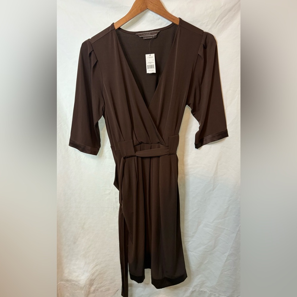 NWT Brown Pocketed Belted Wrap Swing Dress